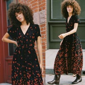 Christy Dawn Black Dress with Red Floral Design